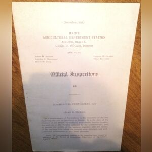 Maine Agricultural Experiment Station Orono Maine Official Inspection85 Dec 1917